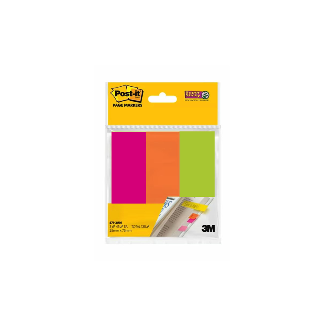3M Post It Pad 671-3AN 1" X 3" Colours 3'S