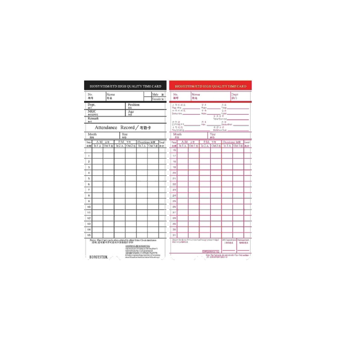 Biosystem Time Card 100'S