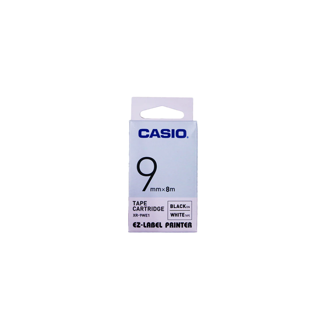 Casio Label Tape 9mm Black On White XR-9WE1