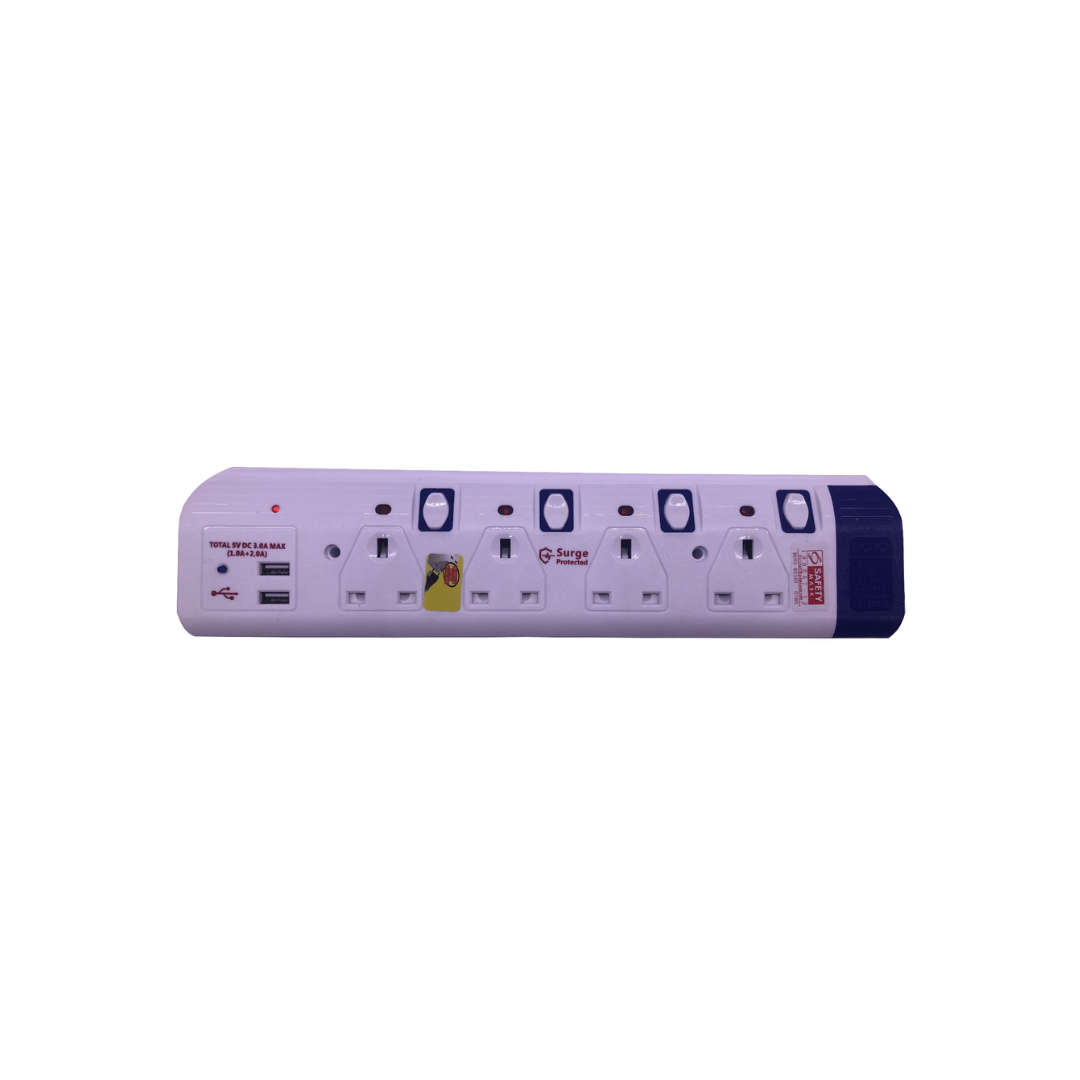 Extension Socket 8534U 3 Pin 4 Way With USB 3 Meters