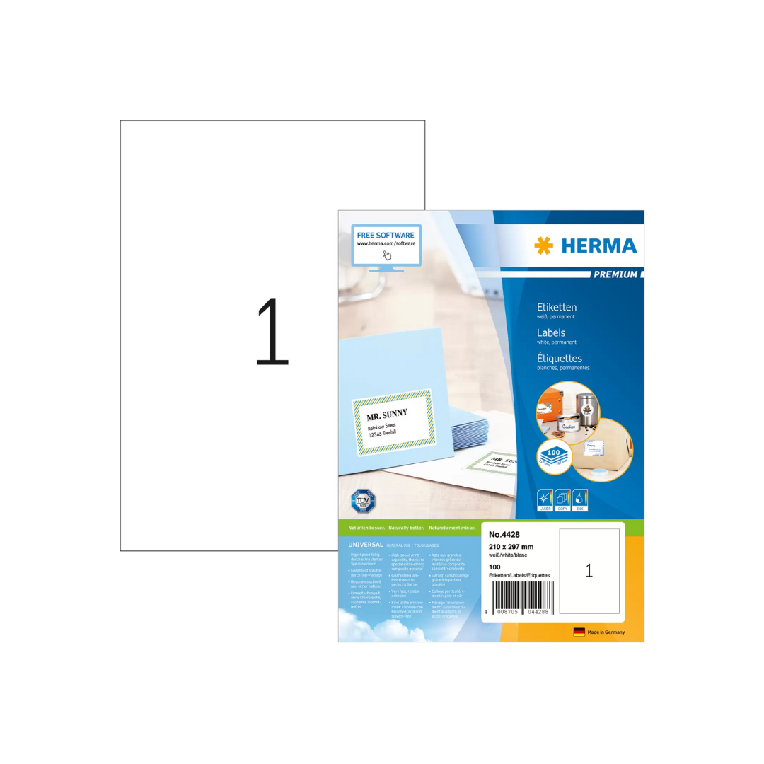 HERMA Superprint Label 210 X 297mm 4428 A4 100'S