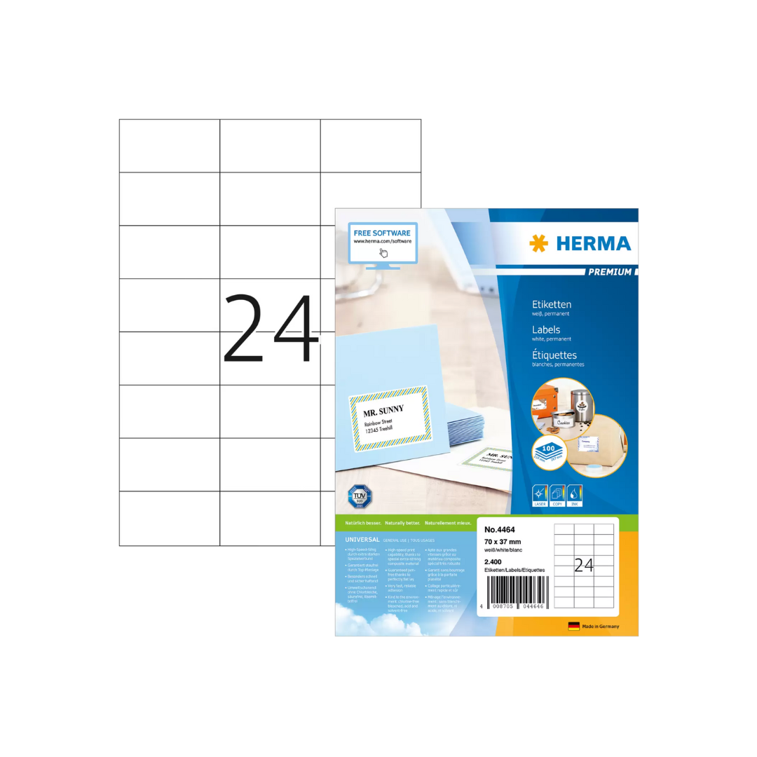 HERMA Superprint Label 70 X 37mm 4464 A4 100'S