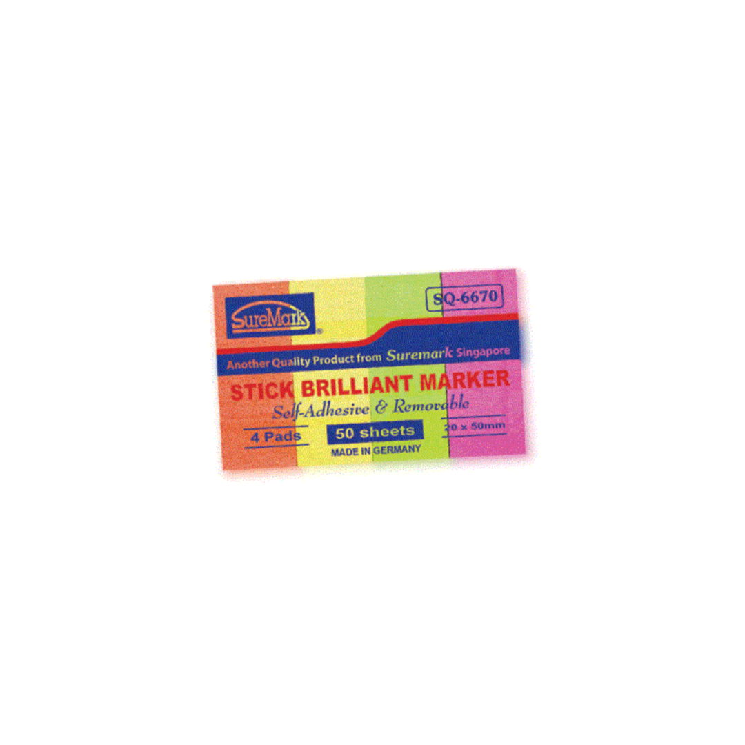 Suremark Stick Brilliant Post-It Marker 4 Colours (SQ6670)