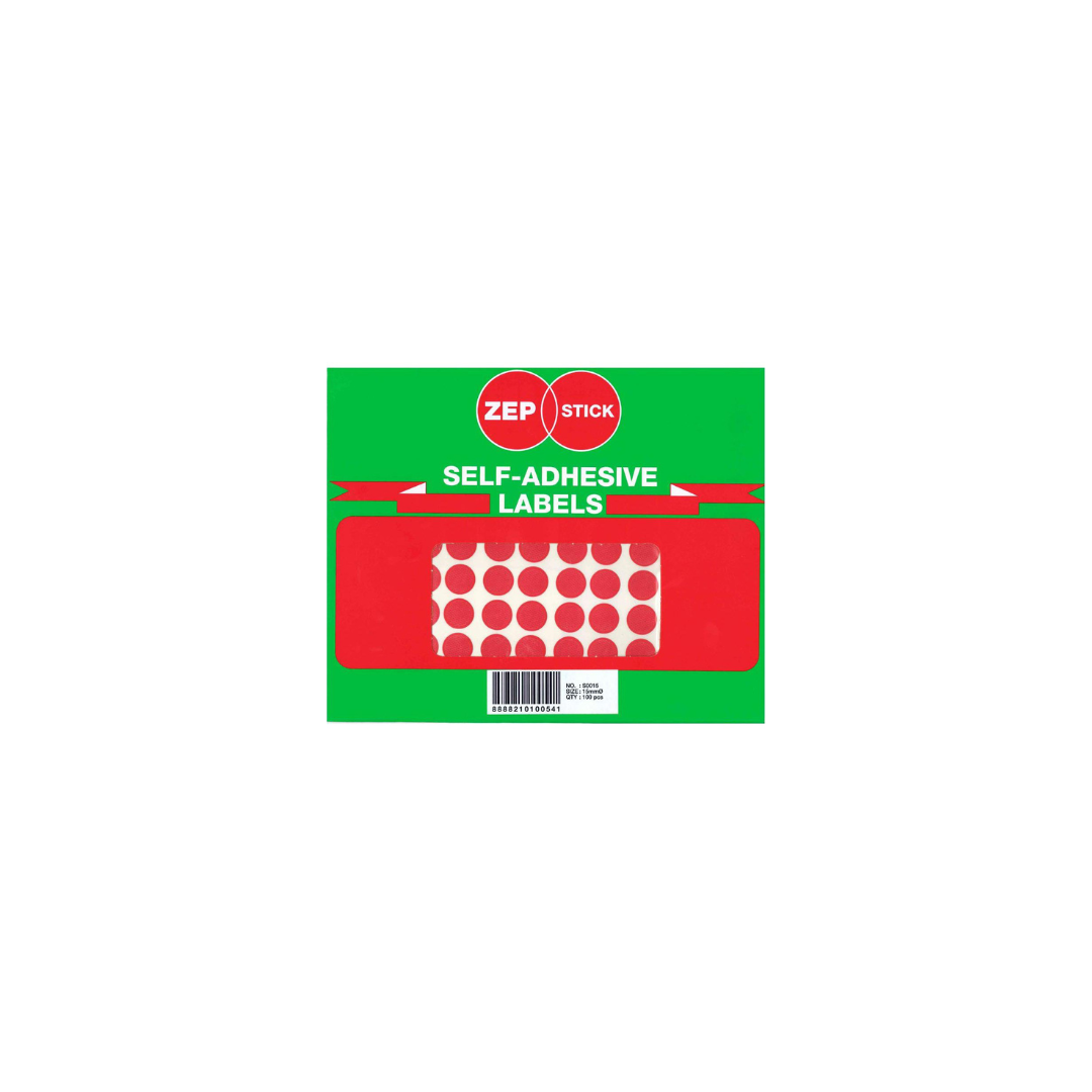 Zepstick Red Seal Round Labels 15mm S0015 (Pack of 100)