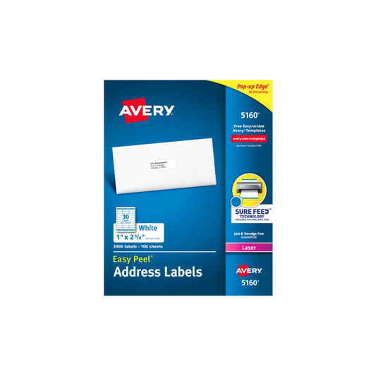 Avery Label 5160-100 1 X 2-5/8" 3000'S White