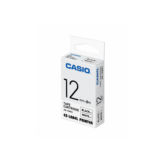 Casio Label Tape 12mm Black On White XR-12WE1
