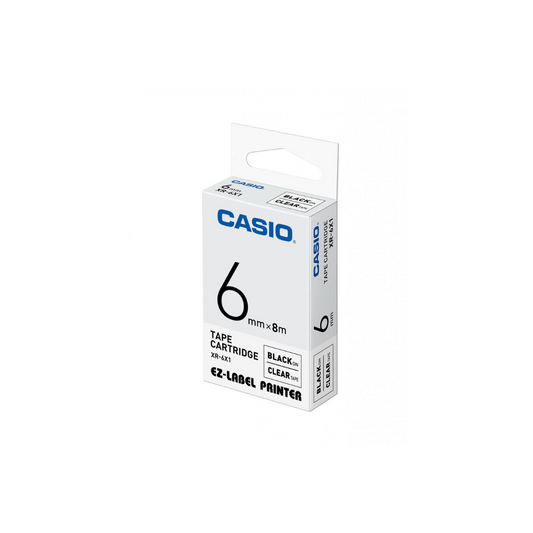Casio Label Tape 6mm Black On Clear XR-6X1