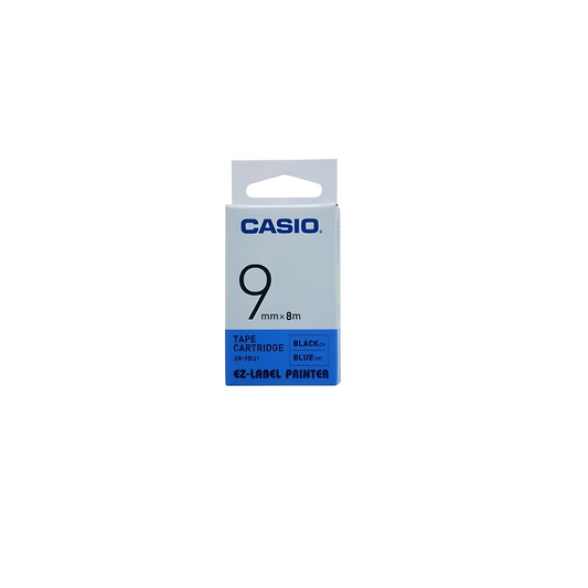 Casio Label Tape 9mm Black On Blue XR-9BU1