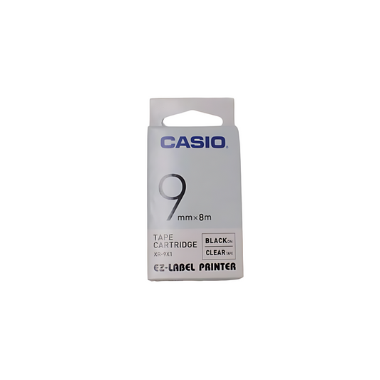 Casio Label Tape  9mm Black On Clear XR-9X1