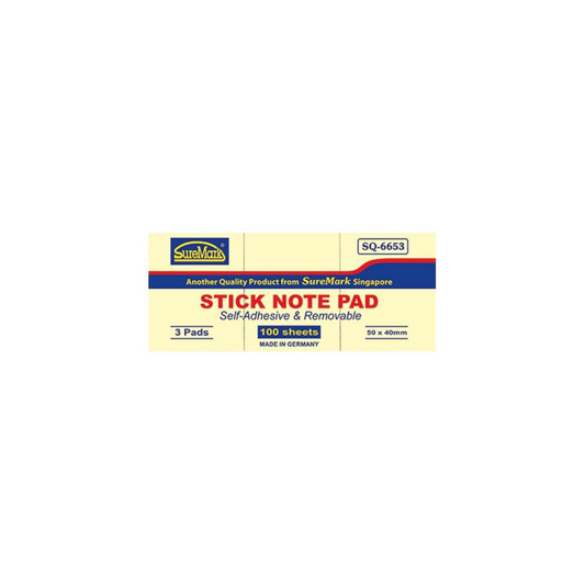 Suremark Stick Note Pad 1.5" X 2" Yellow SQ6653 (Pack of 3x100 Sheets)