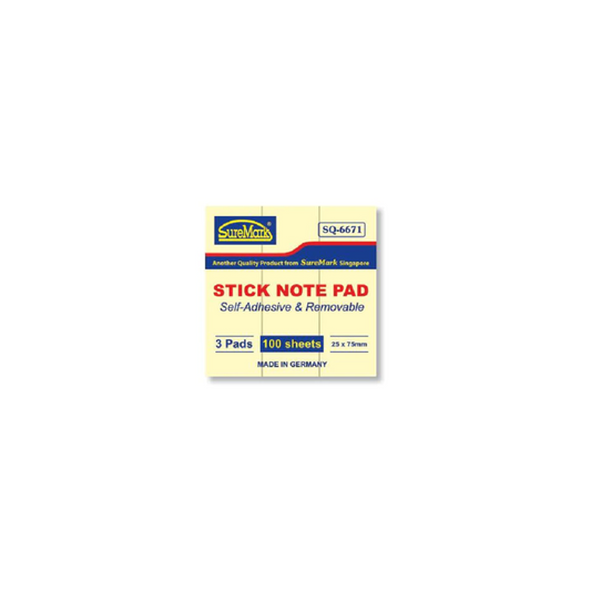 Suremark Stick Note Pad 1" X 3" SQ6671 (Pack of 3x100 Sheets)