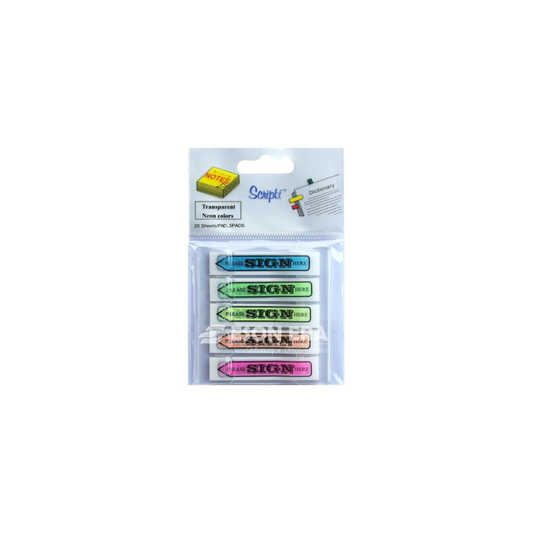 Scripti # 45624 Neon "Please Sign Here" Index Marker 10mm X 48mm (Packet of  5 Colours X 20'S)